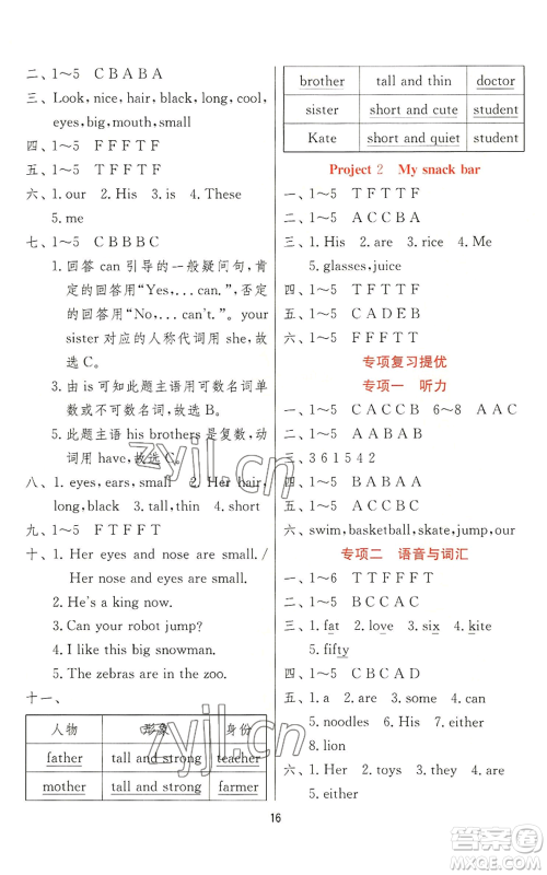 江苏人民出版社2022秋季实验班提优训练四年级上册英语译林版参考答案 江苏人民出版社2022秋季实验班提优训练四年级上册英语译林版参考答案