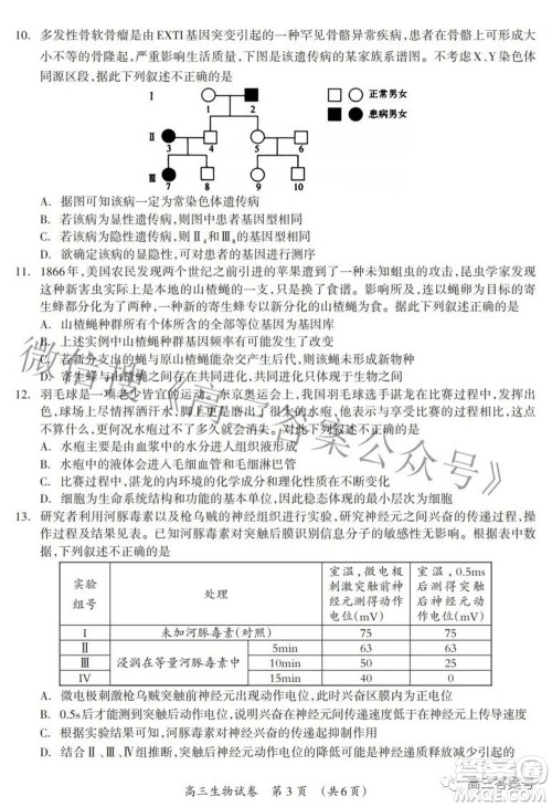 广西2022年9月联盟校入学统一检测卷高三生物试题及答案