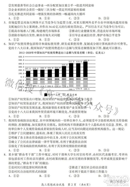 广西2022年9月联盟校入学统一检测卷高三思想政治试题及答案