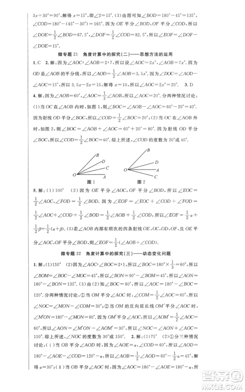 新世纪出版社2022秋季课时夺冠七年级上册数学人教版参考答案