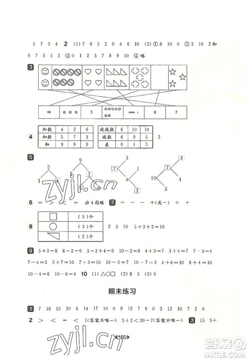 华东师范大学出版社2022一课一练一年级数学第一学期华东师大版上海专用答案