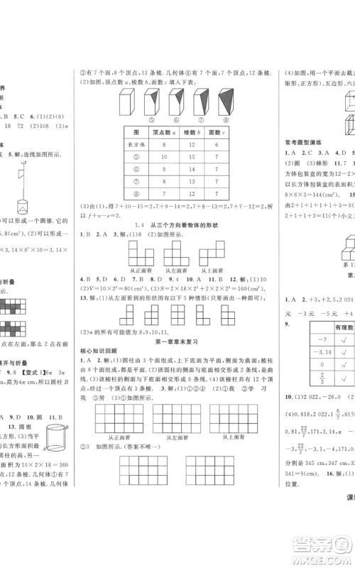 新疆科学技术出版社2022秋季课时夺冠七年级上册数学北师大版参考答案