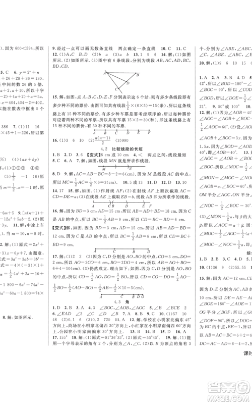 新疆科学技术出版社2022秋季课时夺冠七年级上册数学北师大版参考答案