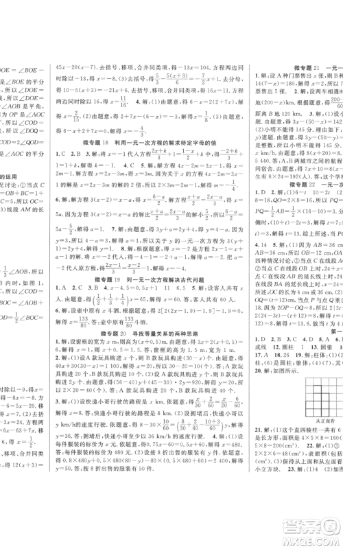 新疆科学技术出版社2022秋季课时夺冠七年级上册数学北师大版参考答案