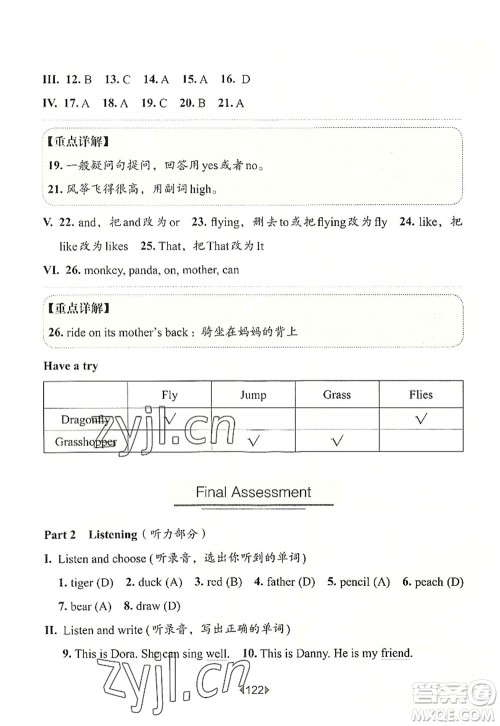 华东师范大学出版社2022一课一练一年级英语第一学期N版华东师大版上海专用答案