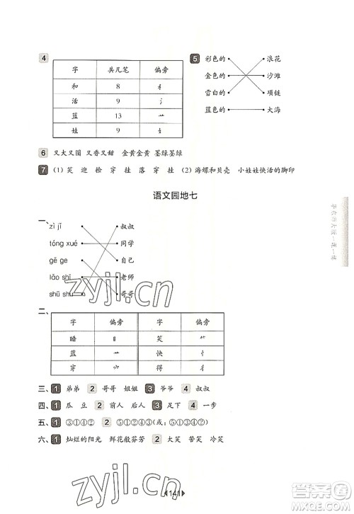 华东师范大学出版社2022一课一练一年级语文第一学期华东师大版上海专用答案 华东师范大学出版社2022一课一练一年级语文第一学期华东师大版上海专用答案