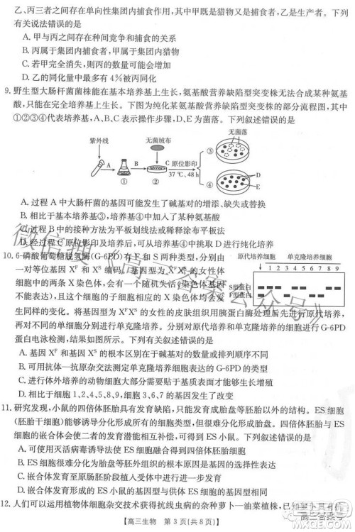 2023届福建金太阳高三9月联考生物试题及答案