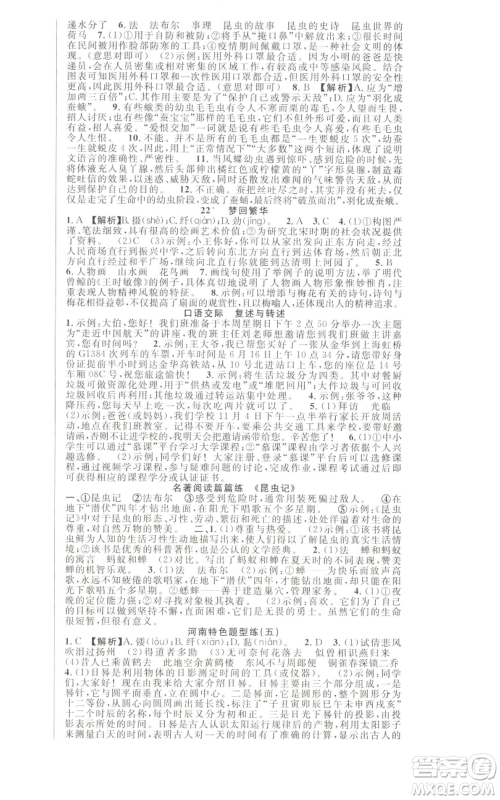 新世纪出版社2022秋季课时夺冠八年级上册语文人教版河南专版参考答案 新世纪出版社2022秋季课时夺冠八年级上册语文人教版河南专版参考答案