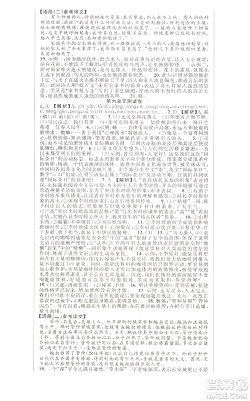 新世纪出版社2022秋季课时夺冠八年级上册语文人教版河南专版参考答案 新世纪出版社2022秋季课时夺冠八年级上册语文人教版河南专版参考答案