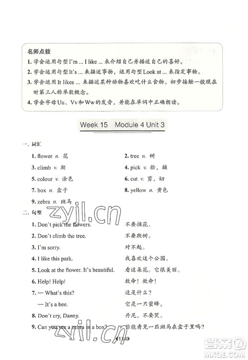 华东师范大学出版社2022一课一练二年级英语第一学期N版增强版华东师大版上海专用答案