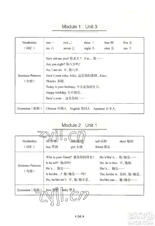 华东师范大学出版社2022一课一练三年级英语第一学期N版华东师大版上海专用答案