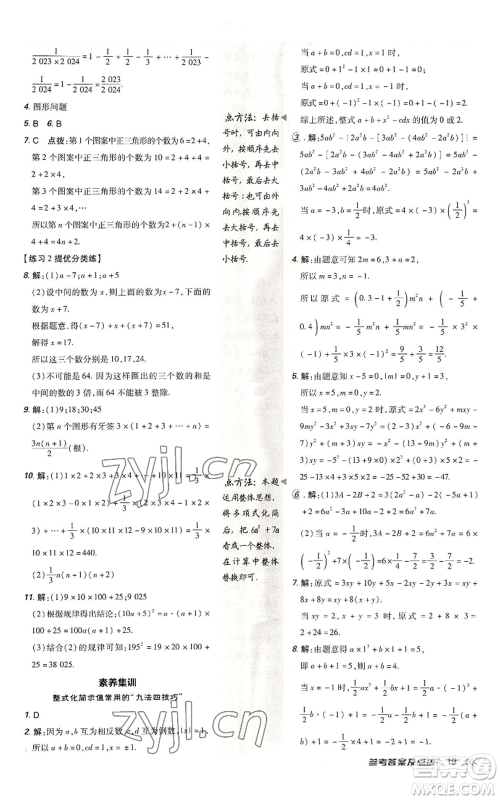 安徽教育出版社2022秋季点拨训练七年级上册数学北师大版参考答案