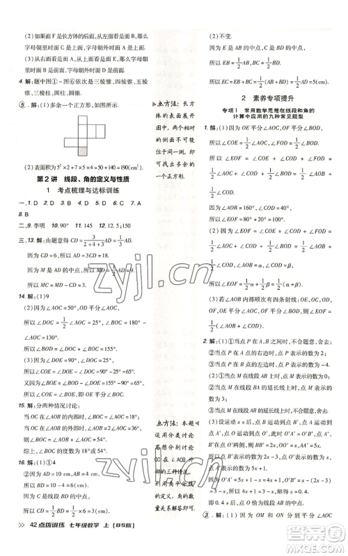 安徽教育出版社2022秋季点拨训练七年级上册数学北师大版参考答案