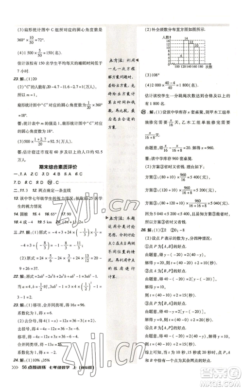 安徽教育出版社2022秋季点拨训练七年级上册数学北师大版参考答案