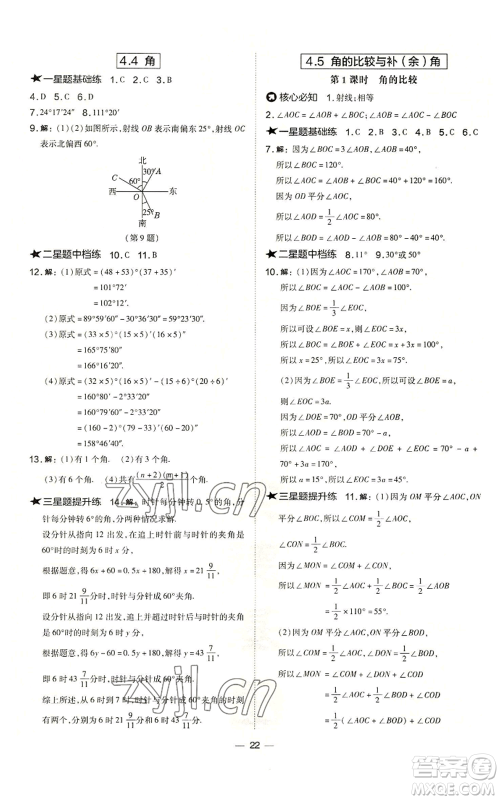 山西教育出版社2022秋季点拨训练七年级上册数学沪科版安徽专用参考答案