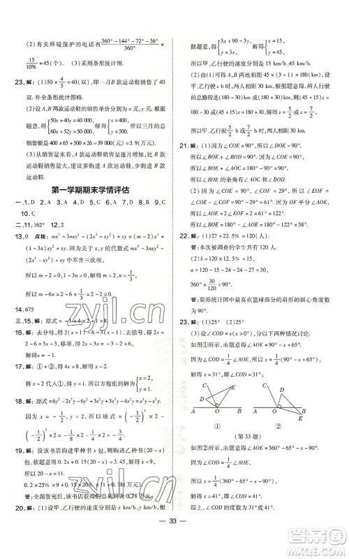 山西教育出版社2022秋季点拨训练七年级上册数学沪科版安徽专用参考答案