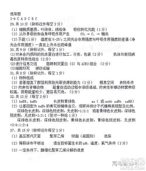 巴中市普通高中2020级零诊考试理科综合试题及答案 巴中市普通高中2020级零诊考试理科综合试题及答案
