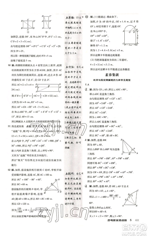 安徽教育出版社2022秋季点拨训练八年级上册数学北师大版参考答案 安徽教育出版社2022秋季点拨训练八年级上册数学北师大版参考答案
