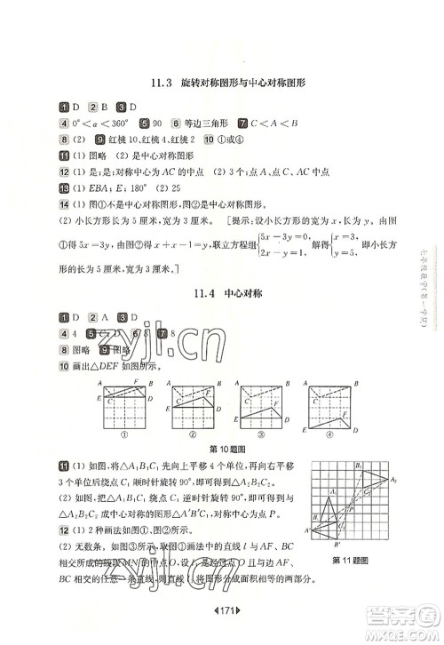 华东师范大学出版社2022一课一练七年级数学第一学期华东师大版上海专用答案