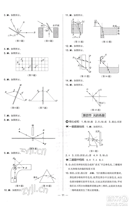 山西教育出版社2022秋季点拨训练八年级上册物理沪科版参考答案 山西教育出版社2022秋季点拨训练八年级上册物理沪科版参考答案