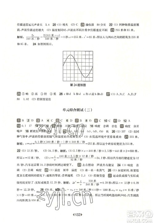 华东师范大学出版社2022一课一练八年级物理第一学期增强版华东师大版上海专用答案