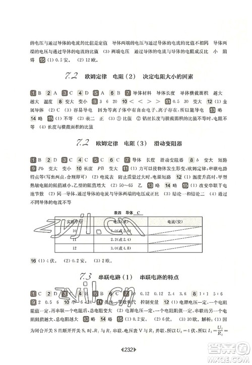 华东师范大学出版社2022一课一练九年级物理全一册华东师大版上海专用答案 华东师范大学出版社2022一课一练九年级物理全一册华东师大版上海专用答案