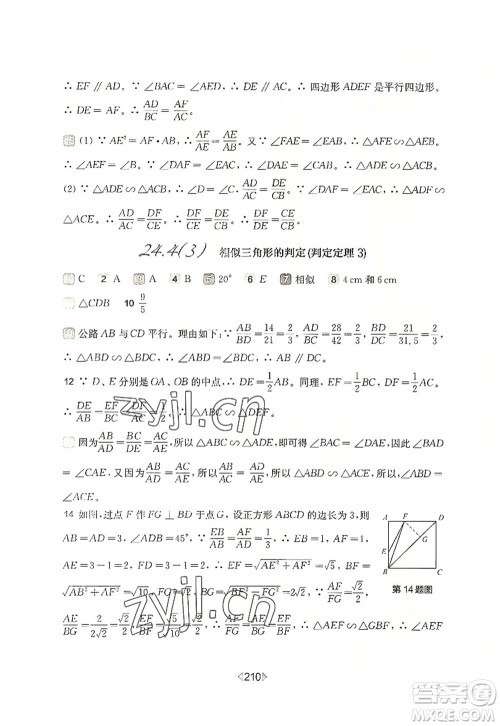 华东师范大学出版社2022一课一练九年级数学全一册华东师大版上海专用答案