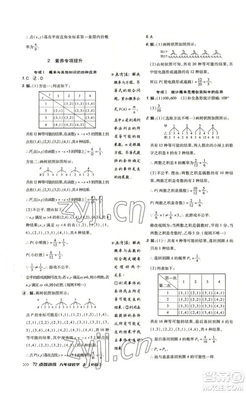 吉林教育出版社2022秋季点拨训练九年级上册数学人教版参考答案 吉林教育出版社2022秋季点拨训练九年级上册数学人教版参考答案