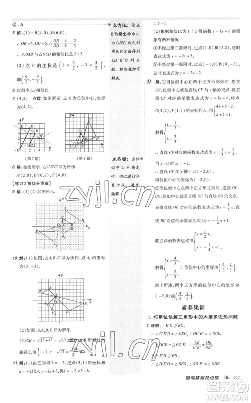 安徽教育出版社2022秋季点拨训练九年级上册数学北师大版参考答案