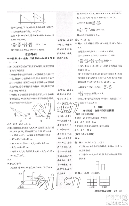 安徽教育出版社2022秋季点拨训练九年级上册数学北师大版参考答案