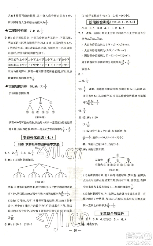 山西教育出版社2022秋季点拨训练九年级上册数学华师大版参考答案