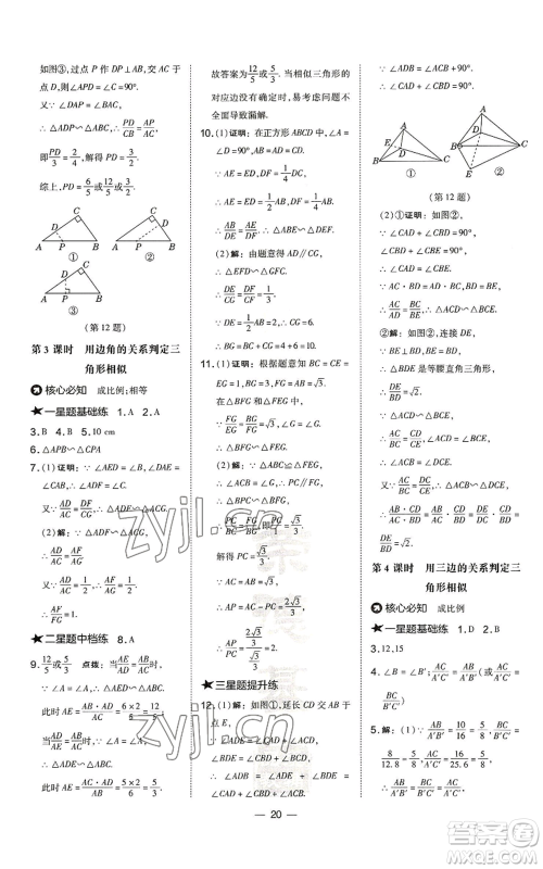 山西教育出版社2022秋季点拨训练九年级上册数学沪科版安徽专用参考答案