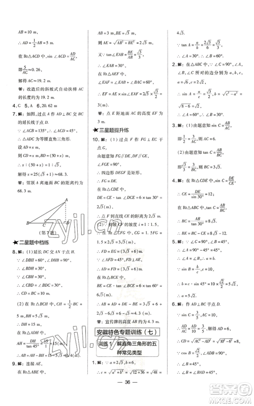 山西教育出版社2022秋季点拨训练九年级上册数学沪科版安徽专用参考答案