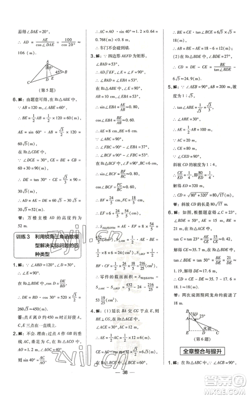 山西教育出版社2022秋季点拨训练九年级上册数学沪科版安徽专用参考答案