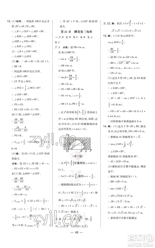 山西教育出版社2022秋季点拨训练九年级上册数学沪科版安徽专用参考答案