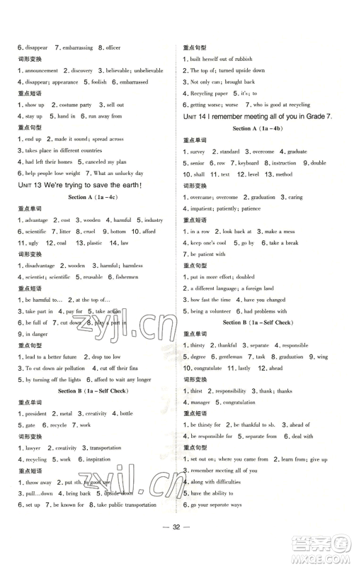 安徽教育出版社2022秋季点拨训练九年级英语人教版河南专版参考答案 安徽教育出版社2022秋季点拨训练九年级英语人教版河南专版参考答案