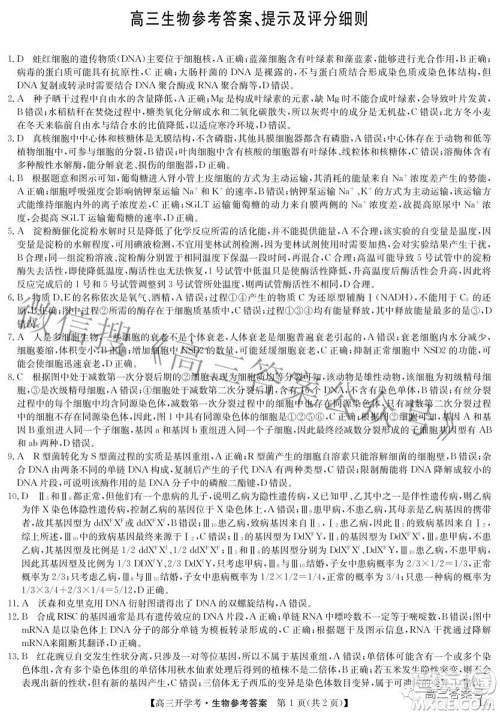 2023届九师联盟9月联考老高考高三生物试题及答案