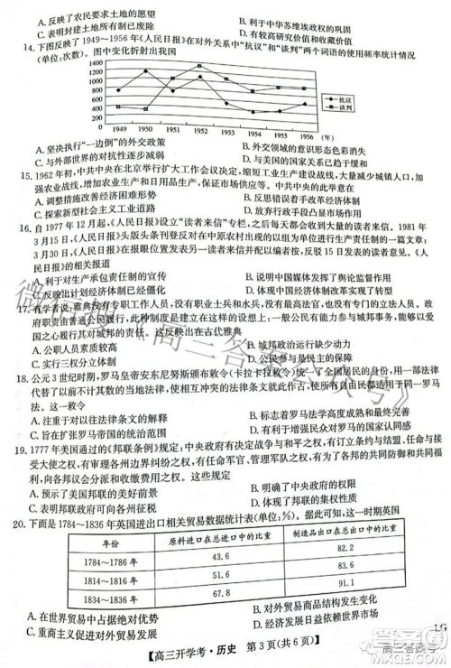 2023届九师联盟9月联考老高考高三历史试题及答案