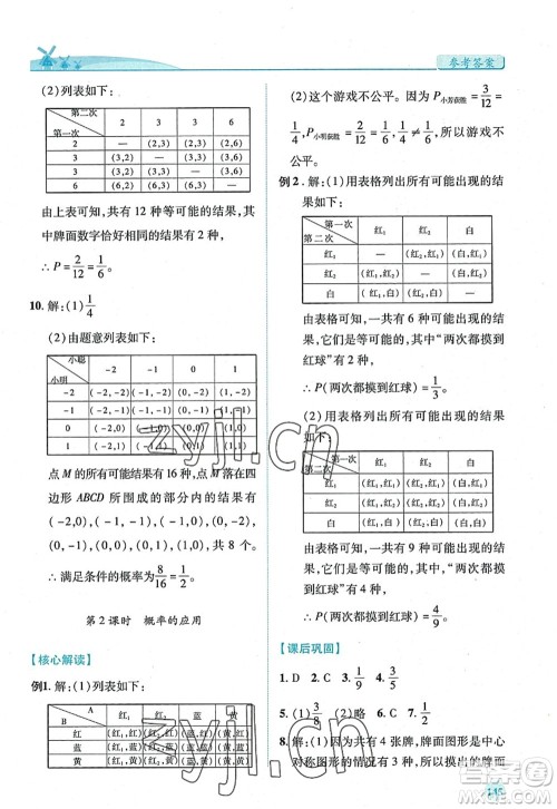 陕西师范大学出版总社2022绩优学案九年级数学上册北师大版答案