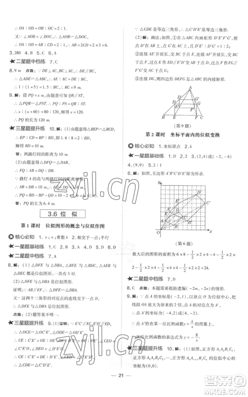 山西教育出版社2022秋季点拨训练九年级上册数学湘教版参考答案