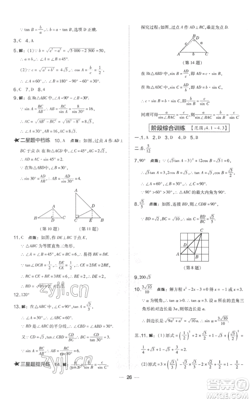 山西教育出版社2022秋季点拨训练九年级上册数学湘教版参考答案