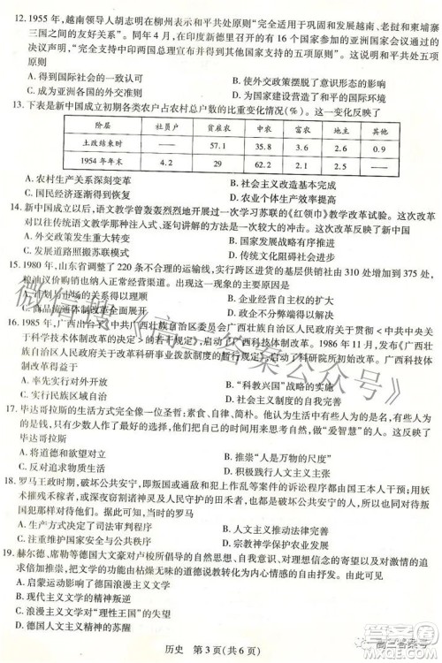 江西省2023届新高三入学摸底考试历史试题及答案 江西省2023届新高三入学摸底考试历史试题及答案