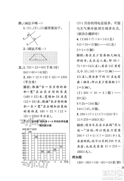 陕西人民教育出版社2022小学教材全练四年级数学上册RJ人教版答案 陕西人民教育出版社2022小学教材全练四年级数学上册RJ人教版答案