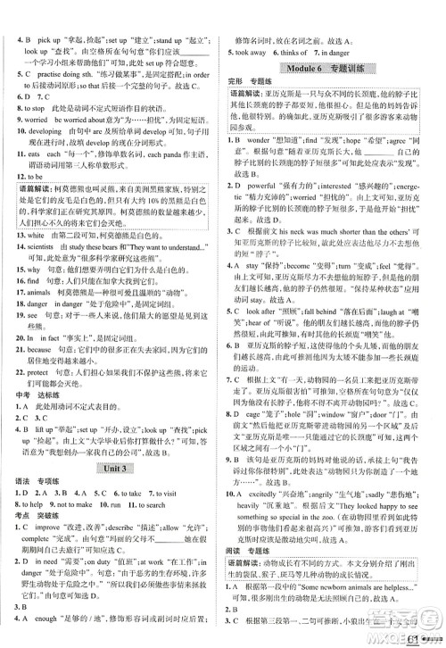 陕西人民教育出版社2022中学教材全练八年级英语上册外语教研版天津专用答案
