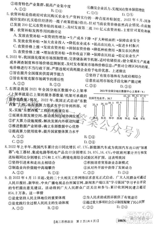 2023届金太阳九月联考1003C高三思想政治试题及答案