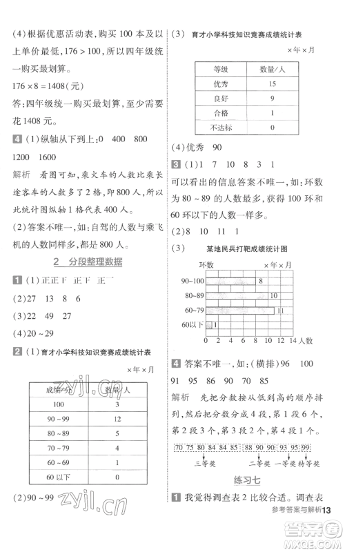 南京师范大学出版社2022秋季一遍过四年级上册数学苏教版参考答案