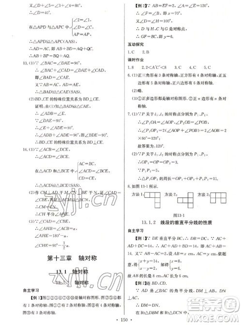 长江少年儿童出版社2022长江全能学案同步练习册数学八年级上册人教版答案