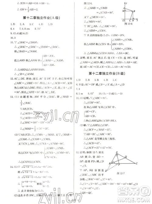 长江少年儿童出版社2022长江全能学案同步练习册数学八年级上册人教版答案