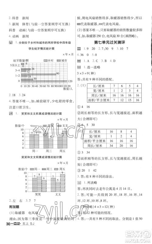 南京师范大学出版社2022秋季一遍过五年级上册数学苏教版参考答案