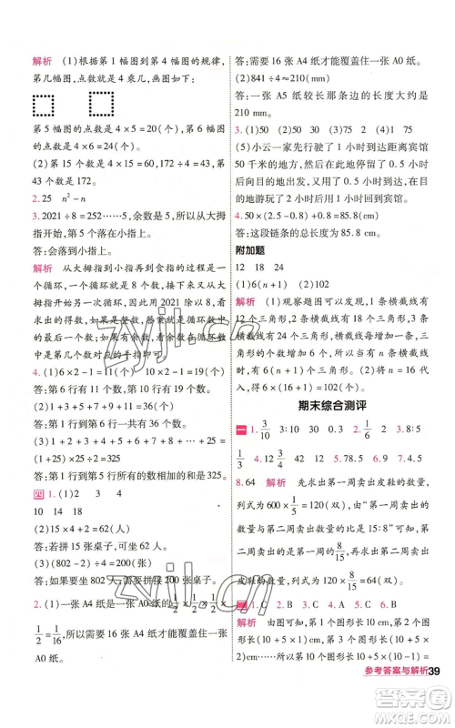 南京师范大学出版社2022秋季一遍过六年级上册数学人教版参考答案